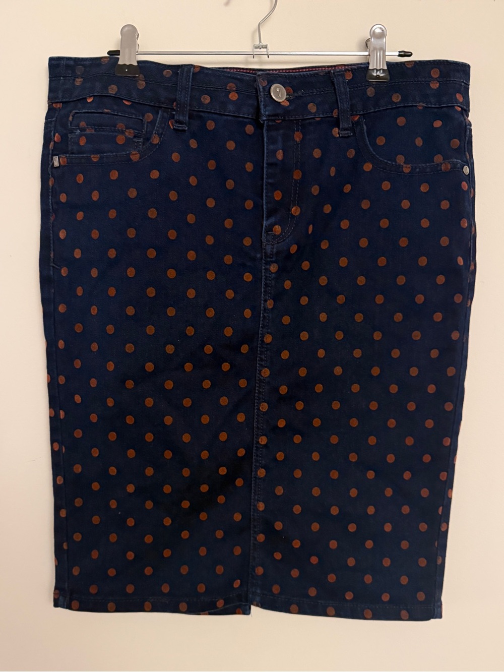 Pilcro and the Letterpress Polka Dot Denim Pencil Skirt – Size 27
